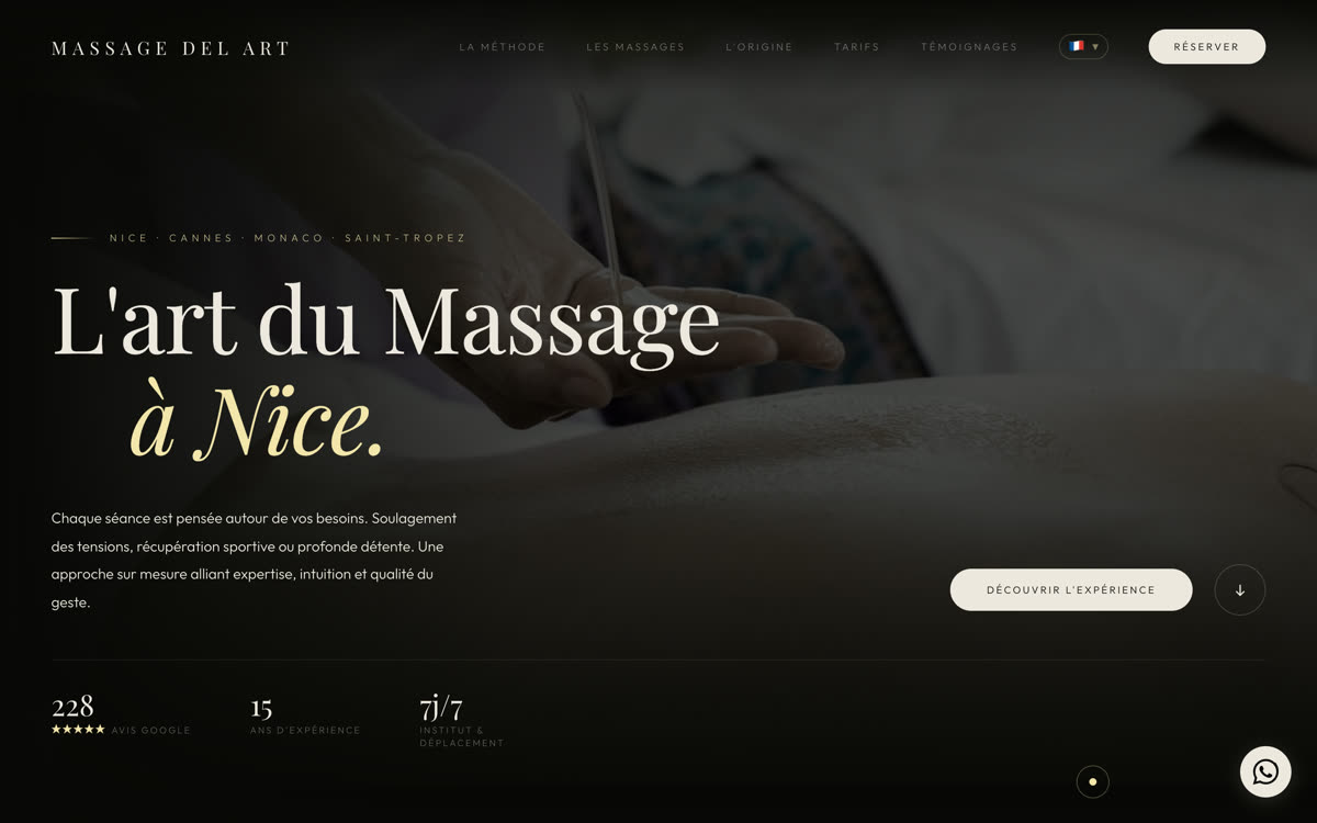 Site de Massage Del Art sur ordinateur